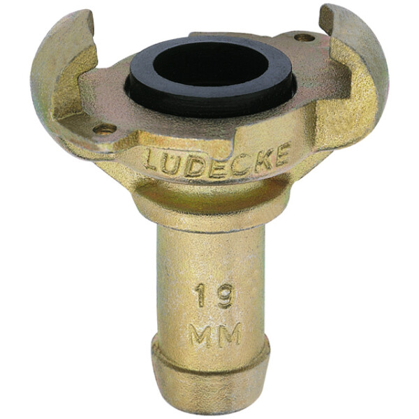 Lüdecke claw coupling SKSS with hosetail & safety collar with opening for safety clips